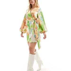 NEVER FULLY DRESSED Wrap‎ Mini Dress in Green Abstract Print Size 10